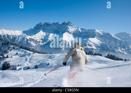 Dents du Midi, Morgins, Portes du Soleil, Svizzera Vallese, Alpi Winter, Montagne, sci Foto Stock