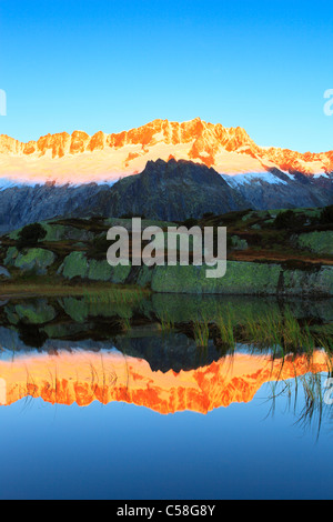 Alpi, Alpino glow, panorama alpino, visualizzare, panorama, montagne, montagna del massiccio, panorama di montagna, lago di montagna, peak Dammasto Foto Stock