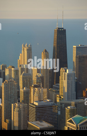 Chicago, dal di sopra, da Willis Tower, Chicago, Illinois, Stati Uniti d'America, Stati Uniti, America, edifici, il lago Michigan, Foto Stock