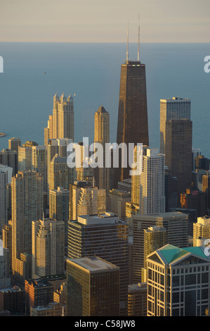 Chicago, dal di sopra, da Willis Tower, Chicago, Illinois, Stati Uniti d'America, Stati Uniti, America, edifici, il lago Michigan, Foto Stock