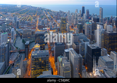 Chicago, dal di sopra, da Willis Tower, Chicago, Illinois, Stati Uniti d'America, Stati Uniti, America, edifici, il lago Michigan, Foto Stock