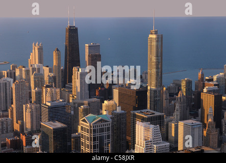 Chicago, dal di sopra, da Willis Tower, Chicago, Illinois, Stati Uniti d'America, Stati Uniti, America, edifici, il lago Michigan, Foto Stock