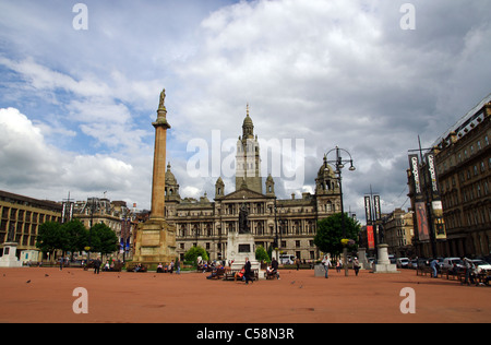 George Square e la City Chambers a Glasgow, Scozia Foto Stock