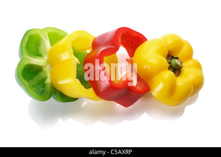 Fila di fette di Capsicum Foto Stock