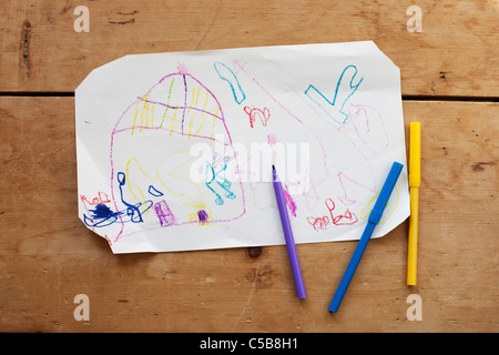 Bambino il disegno della casa Foto Stock