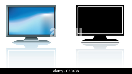Led moderni hdtv tv a schermo piatto illustrazione su bianco Foto Stock