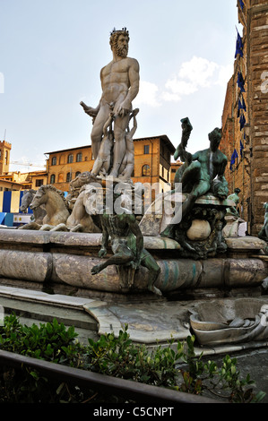 La fontana del Nettuno di Bartolomeo Ammannati fu commissionato per celebrare le nozze di Francesco I de' Medici nel 1565 Foto Stock