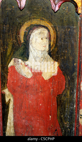 Gateley, Norfolk, rood screen, dettaglio di Santa Elisabetta pittura del Quattrocento dipinti chiesa schermi interni interni Foto Stock