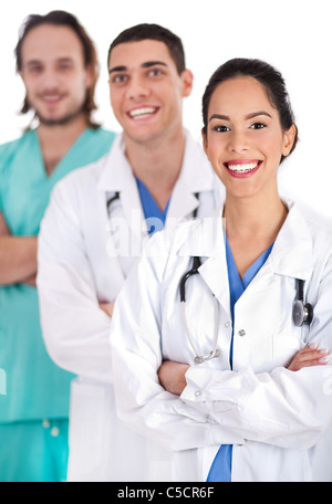 Giovani di successo doctos sorridente su sfondo bianco Foto Stock