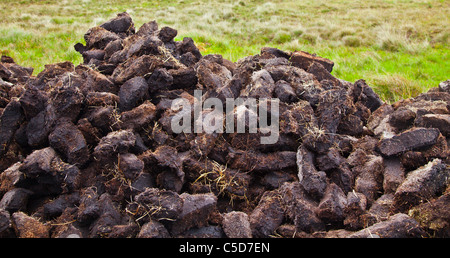 Pila di taglio del fondo erboso tradizionalmente nella contea di Mayo, Irlanda. Foto Stock