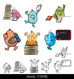 Roundy personaggio dei fumetti scuola impostare il colore e la linea arte, illustrazione Foto Stock