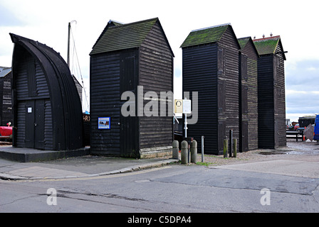 Net capanne a Hastings Foto Stock