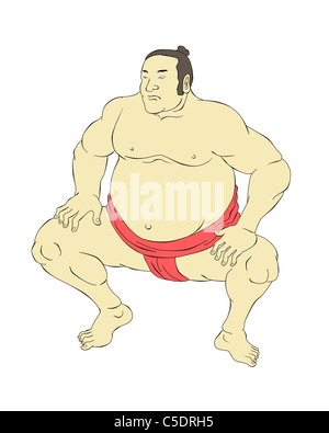 Illustrazione di un giapponese lottatore di sumo fatto in stile cartoon su isolati su sfondo bianco Foto Stock