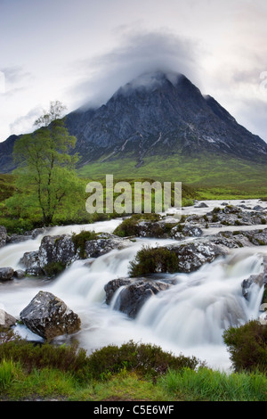 Buachaille Etive Mor e fiume Coupall, Highland, Scotland, Regno Unito. Foto Stock