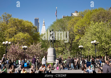 Union Square e George Washington statua a 14th Street, New York Foto Stock