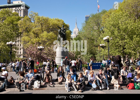 Union Square e George Washington statua a 14th Street, New York Foto Stock