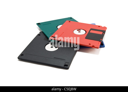 I dischi floppy isolati su sfondo bianco Foto Stock