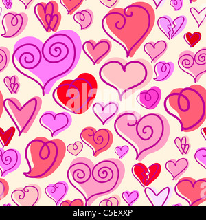 Illustrazione dello sfondo del motivo cardiaco senza giunture Foto Stock