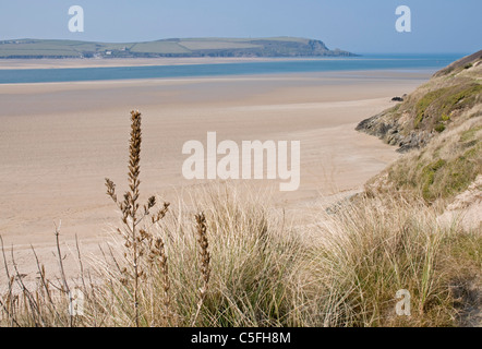 Ampia distesa di spiaggia di sabbia sotto le dune sul lato est del cammello estuario vicino al Rock, North Cornwall Foto Stock