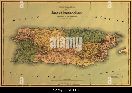 Mapa topográfico de la isla de Puerto Rico, 1866 - carta antiquaria d'epoca di John Colton Foto Stock