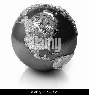 Globo argento - metallo terra con realistica topografia - Nord America, 3D render Foto Stock