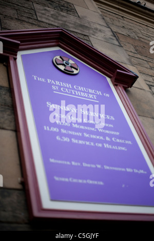 St Cuthbert's Chiesa Parrocchiale segno, Edimburgo Foto Stock