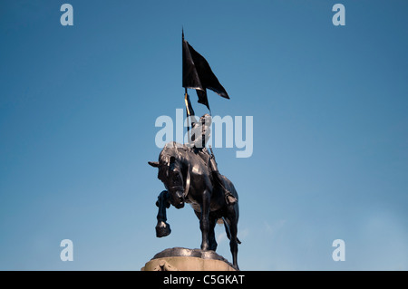 Statua equestre di Border Reiver Hawick High Street Scottish Borders Town Foto Stock