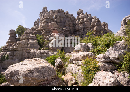 Il neolitico calcare formazioni rocciose di El Torcal montagna vicino a Antequera Andalusia Spagna Foto Stock