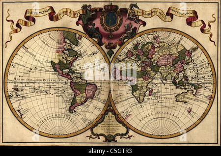 Mappemonde a l'usage du Roy - antica mappa del mondo da Guillaume de L'Isle, 1720 Foto Stock