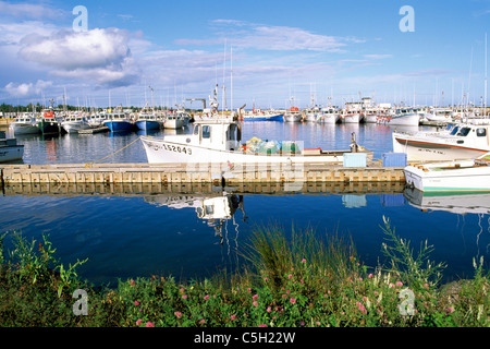 Miscou Island, New Brunswick, Canada - Commerciale di pesca barche ormeggiate in porto Foto Stock