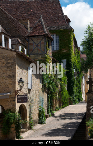 Belle case Rue Montaigne Sarlat-la-Caneda Perigord Francia Foto Stock