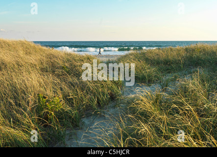 Dune di sabbia dal mare con walker Foto Stock