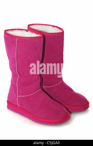 Womens winter boots su sfondo bianco Foto Stock