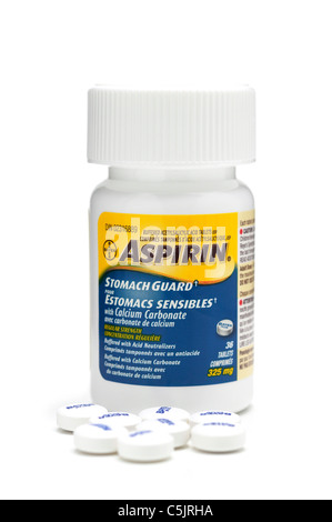 Bottiglia di aspirina, acetilsalicilico compresse, Foto Stock