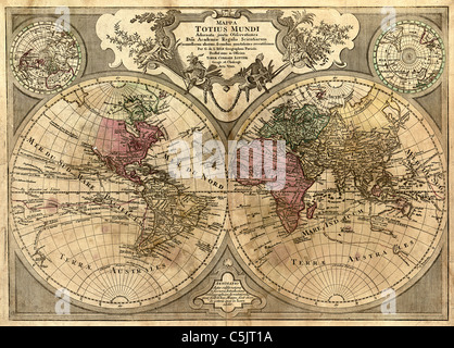 Mappa totius mundi - antica mappa del mondo da Guillaume de L'Isle, 1775 Foto Stock