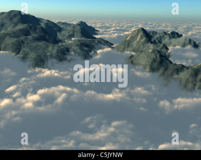 Illustrazione di cime piercing attraverso uno spesso strato di nubi Foto Stock