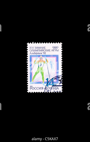 Sci di fondo in un russo francobollo commemorativo Foto Stock