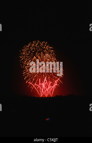 Fuochi d'artificio su spiaggia principale, 4 luglio, East Hampton, LI Foto Stock