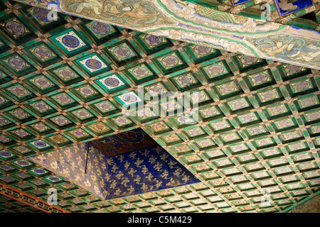 Dettaglio del dipinto di soffitto decorato del Grand Stage / Daxi Lou / nella costruzione delle prestazioni. Palazzo Estivo, Pechino Cina. Foto Stock