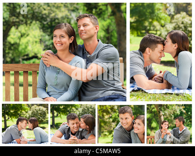 Collage di una coppia adorabile godendo momenti insieme in un parco Foto Stock