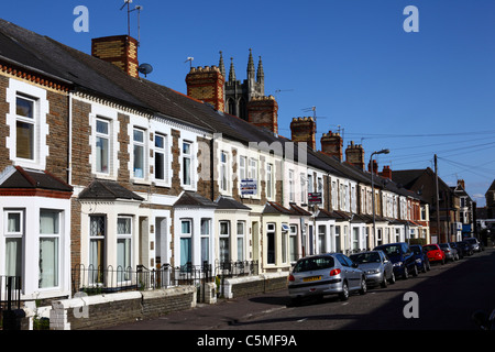 Tipico alloggiamento terrazzati, Roath, Cardiff, South Glamorgan, Wales, Regno Unito Foto Stock