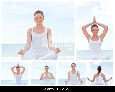 Collage di una giovane donna a praticare yoga Foto Stock
