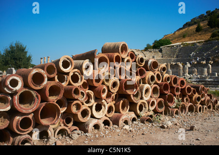 Argilla cotta tubi di acqua di Efeso in Turchia Foto Stock