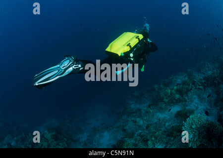 Rebreather immersioni subacquee, Oceano Indiano, Maldive Foto Stock