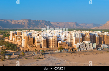 Panorama di Shibam, Hadhramaut provincia, Yemen Foto Stock