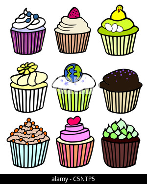 Nove tortini colorati per ispirazione. Foto Stock