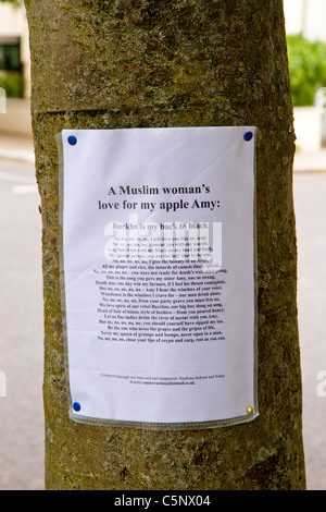 Un poema composto da ventilatori in memoria di Amy Winehouse, imperniata ad una struttura ad albero del cantante ex casa di Camden Square, Londra. Foto Stock