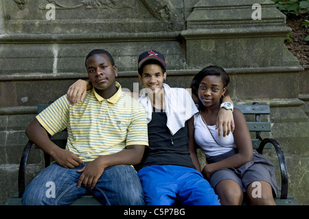 Tre amici, Prospect Park di Brooklyn, New York. Foto Stock