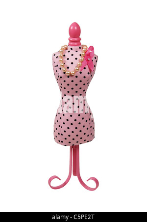 Abito rosa sotto la forma utilizzata per la sartoria e merchandising della modellazione di un filamento di perle - percorso incluso Foto Stock