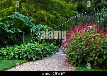 Passerella sul Laghetto ornamentale ad RHS Hyde Hall Foto Stock